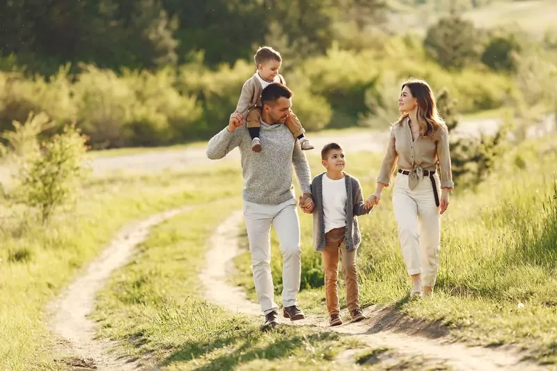 Cute Family Playing Summer Field